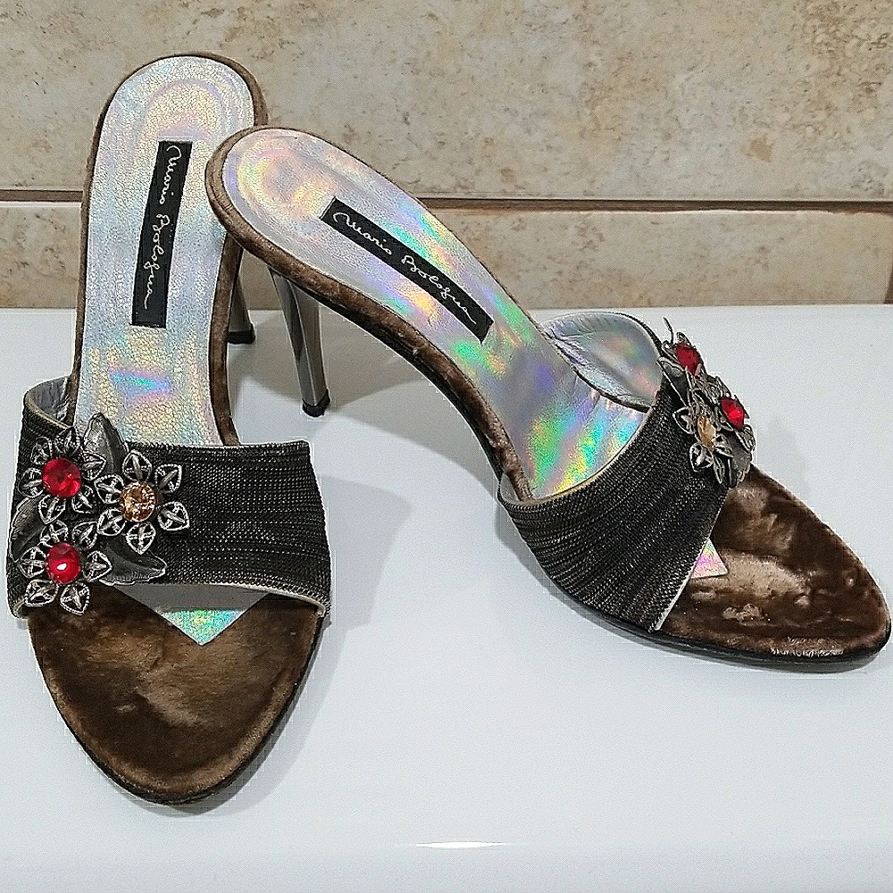 Mario Bologna slip on crystal velvet heels Size 36.5 or US 6